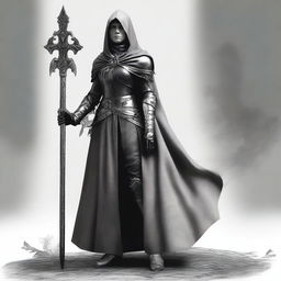 A full-length view of Jeanne d'Arc surrounded by darkness as an undead