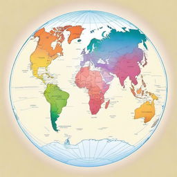 A detailed square map of the planet Earth showing all six continents