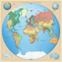 A detailed square map of the planet Earth showing all six continents