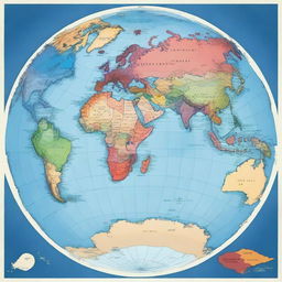 A detailed square map of the planet Earth showing all six continents