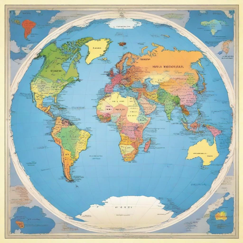 A square map of the planet Earth displaying all six continents