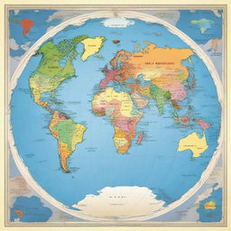 A square map of the planet Earth displaying all six continents