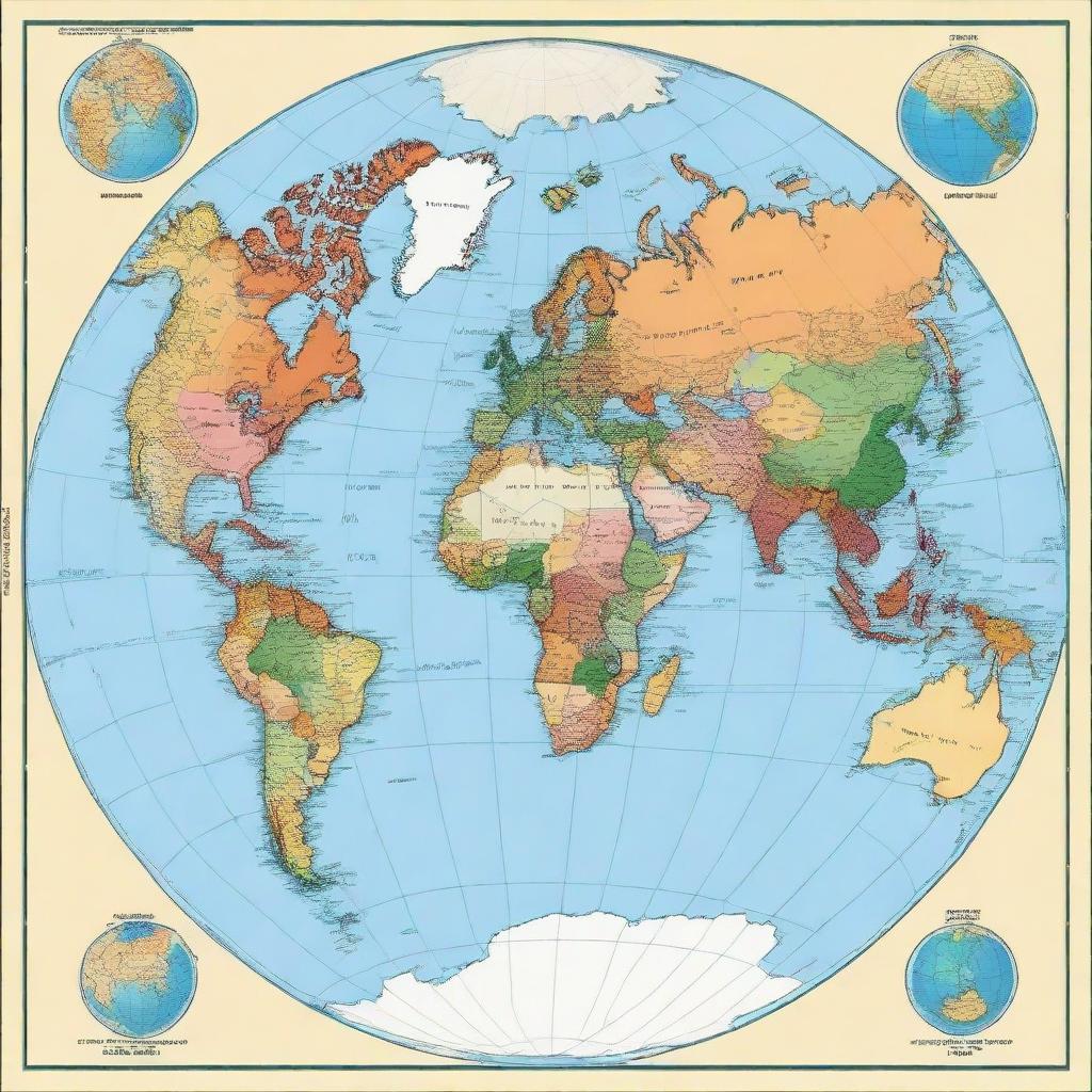 A square map of the planet Earth displaying all six continents