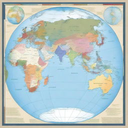 A square map of the planet Earth displaying all six continents