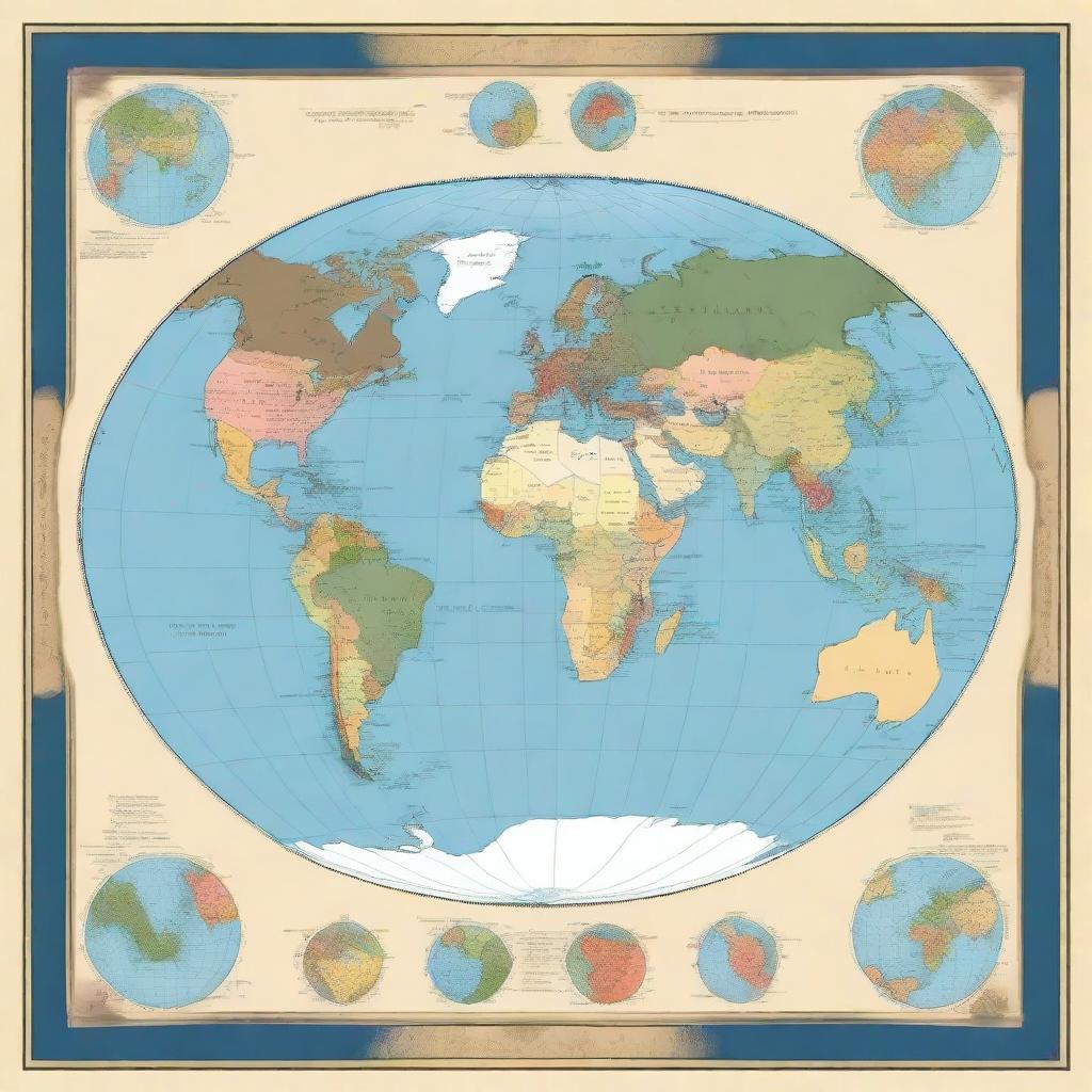 A square map of the planet Earth showing all six continents