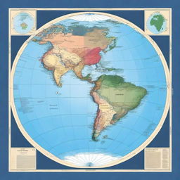 A square map of the planet Earth showing all six continents