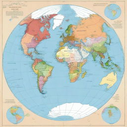 A square map of the planet Earth where all six continents are visible