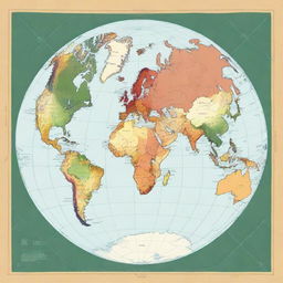 A square map of the planet Earth where all six continents are visible