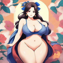 An anime-style illustration of a voluptuous woman