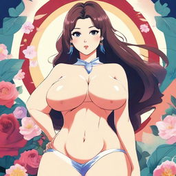 An anime-style illustration of a voluptuous woman