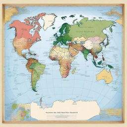 A square map of the planet Earth where all six continents are visible