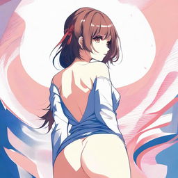 An anime-style illustration of a woman with a focus on her backside