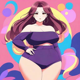 An anime-style illustration of a voluptuous woman with exaggerated curves