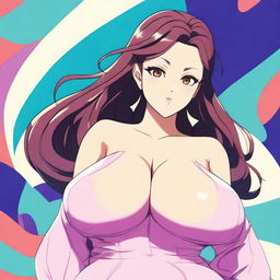 An anime-style illustration of a voluptuous woman with exaggerated curves