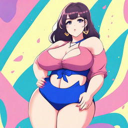 An anime-style illustration of a voluptuous woman with exaggerated curves