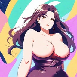 An anime-style illustration of a voluptuous woman with exaggerated curves