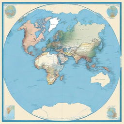 A square map of the planet Earth where all six continents are visible