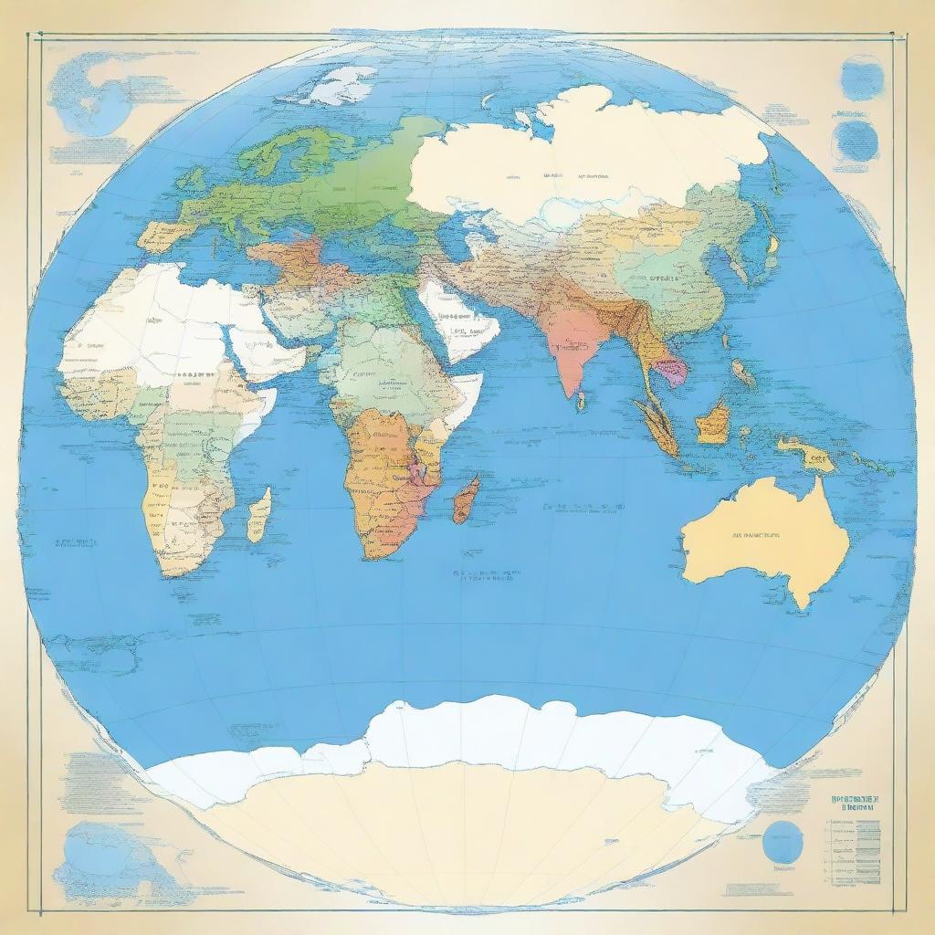 A square map of the planet Earth where all six continents are visible