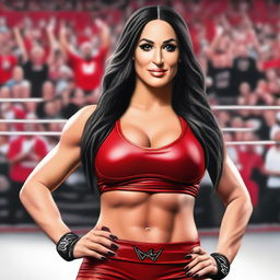 A detailed portrait of Nikki Bella, the famous WWE wrestler, showcasing her strong and confident demeanor