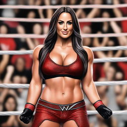 A detailed portrait of Nikki Bella, the famous WWE wrestler, showcasing her strong and confident demeanor