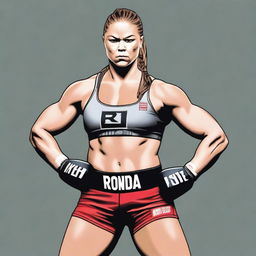 A detailed portrait of Ronda Rousey, the famous mixed martial artist and professional wrestler, showcasing her strength and determination