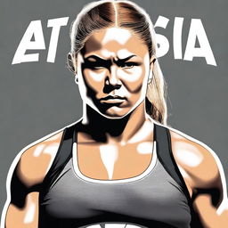 A detailed portrait of Ronda Rousey, the famous mixed martial artist and professional wrestler, showcasing her strength and determination