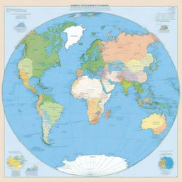 A square map of the planet Earth where all six continents are visible