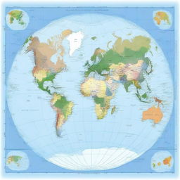 A square map of the planet Earth where all six continents are visible