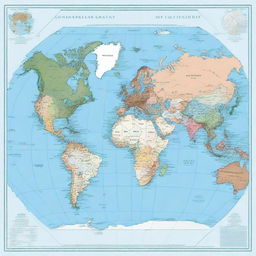 A square map of the planet Earth where all six continents are visible