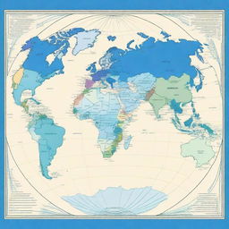 A square map of the planet Earth where all six continents are visible