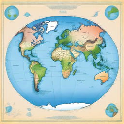 A square map of the planet Earth where all six continents are visible