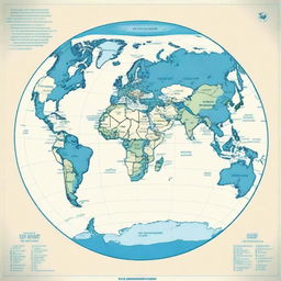 A detailed map of the planet Earth where each continent is displayed in a different color for easy distinction