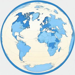 A detailed map of the planet Earth where each continent is displayed in a different color for easy distinction