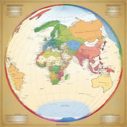 A map of the planet Earth where each continent is displayed in a different color for easy identification