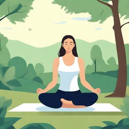 An illustration of a woman doing yoga in a serene outdoor setting