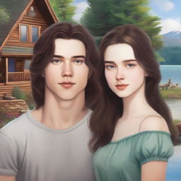 Create a book cover featuring an 18-year-old girl with shoulder-length brown hair, brown eyes, pale skin, and Slavic features