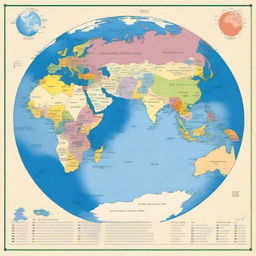 A map of the planet Earth where each continent is displayed in a different color for easy identification