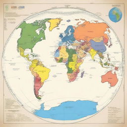 A map of the planet Earth where each continent is displayed in a different color for easy identification