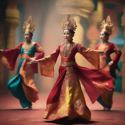 Create an artistic portrayal of a Malaysian heritage film focusing on Mak Yong