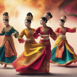 Create an artistic portrayal of a Malaysian heritage film focusing on Mak Yong