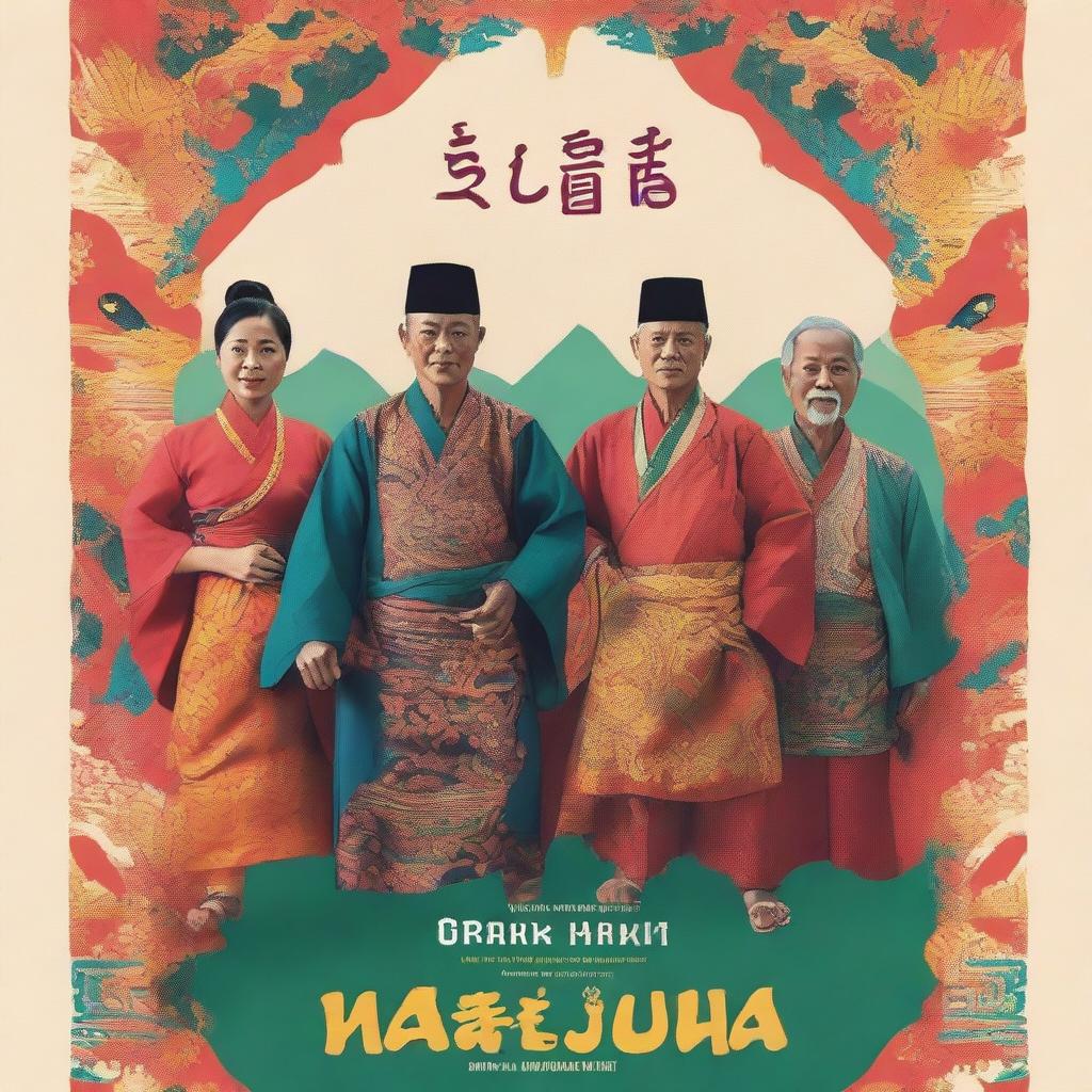 Create a film poster for a Malaysian heritage film about Mak Yong, showcasing traditional Malaysian culture and elements