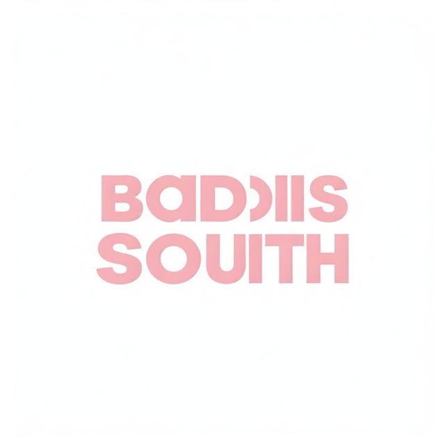 Pink text spelling the words 'BADDIES SOUTH' against a white background