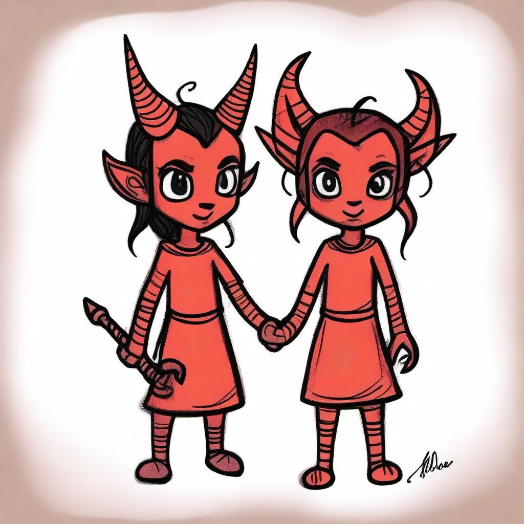 Create a drawing that looks like it was made by Alyssa, an 8-year-old orphan tiefling