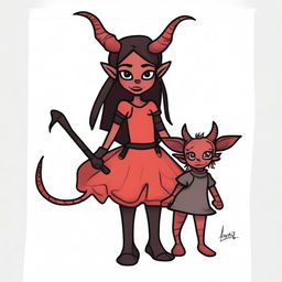 Create a drawing that looks like it was made by Alyssa, an 8-year-old orphan tiefling