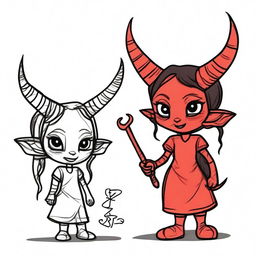 Create a drawing that looks like it was made by Alyssa, an 8-year-old orphan tiefling who was abandoned 3 years earlier