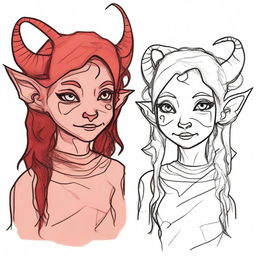 Create a drawing that looks like it was made by Alyssa, an 8-year-old orphan tiefling who was abandoned 3 years earlier