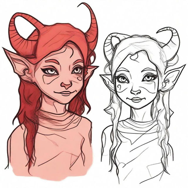 Create a drawing that looks like it was made by Alyssa, an 8-year-old orphan tiefling who was abandoned 3 years earlier