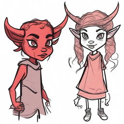 Create a drawing that looks like it was made by Alyssa, an 8-year-old orphan tiefling who was abandoned 3 years earlier