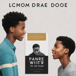 Design a book cover with a 16-year-old black male engaging in a debate with another person. The book title is 'Como tornei o maior palpiteiro do mundo' and the author's name is Shoz.