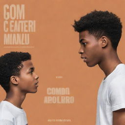 Design a book cover with a 16-year-old black male engaging in a debate with another person. The book title is 'Como tornei o maior palpiteiro do mundo' and the author's name is Shoz.